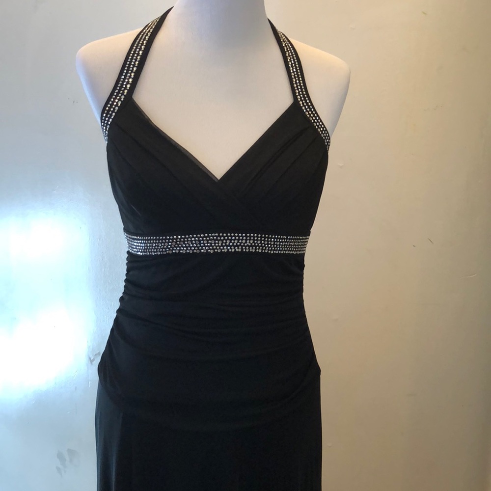 Halter top-Long black dress with rhinestones